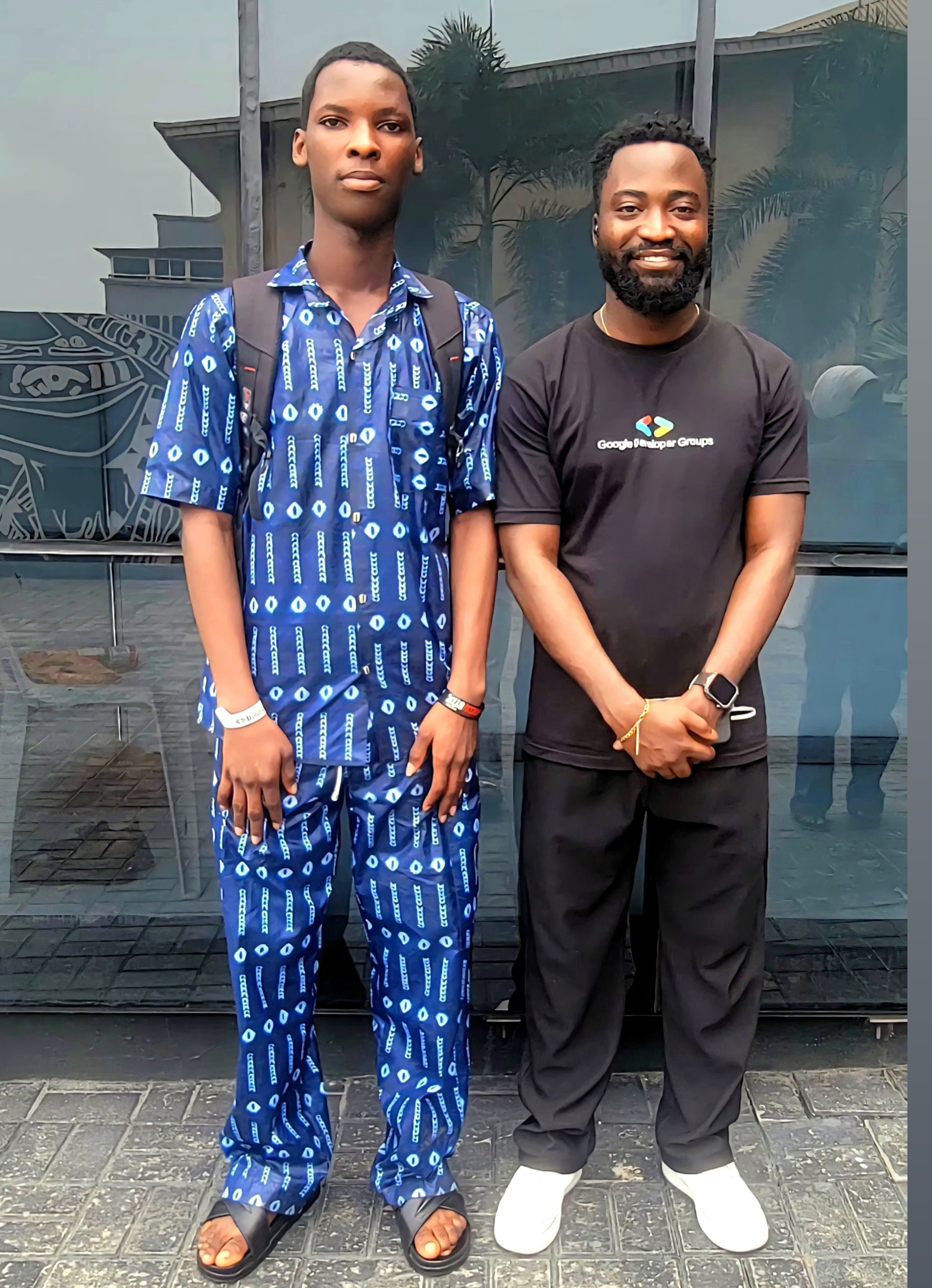 Ojo Oluwadamilare Samuel (Moxie) with Google Developer Group Ajah organizer Oluwaseyi Francis Ayodele at the Ajah Lekki Build with AI event